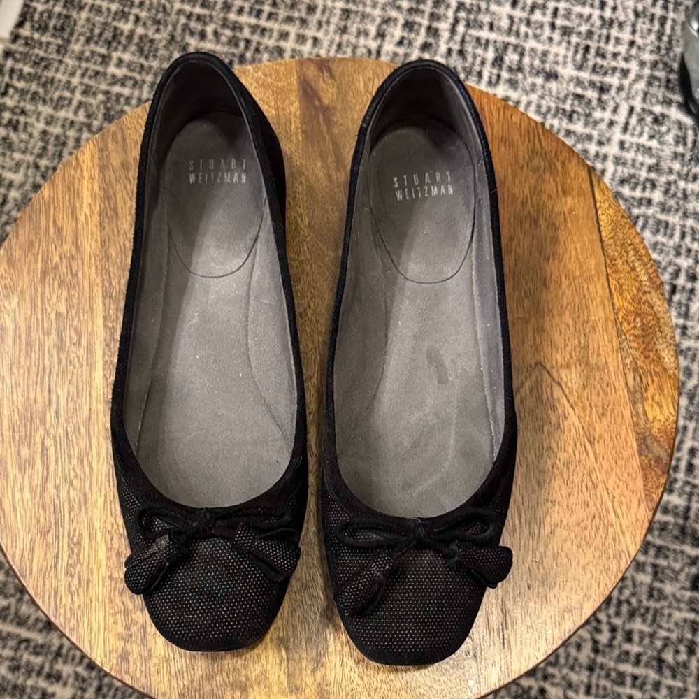Stuart Weitzman Black Mesh Bow Flats